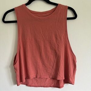 Lululemon Women Cut Back Crop Athletic Gym Tank Rustic Coral Pima Cotton US 8